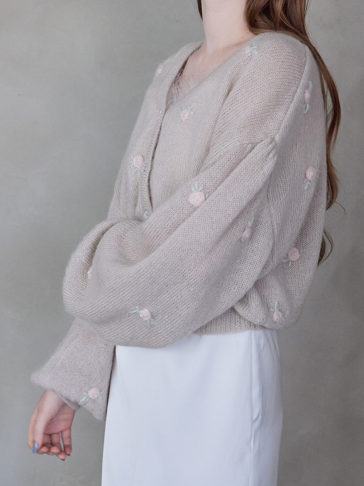 Many rose embroidery cardigan モカ size:M model:173cm ALINA