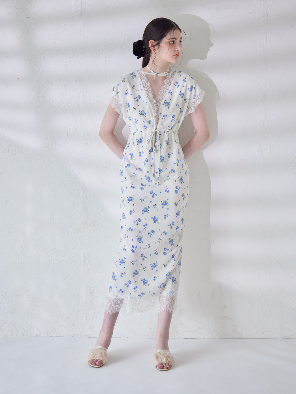 Lace trimming flower dress ブルー size:M model:170cm ALICE