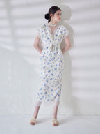 Lace trimming flower dress ブルー size:M model:170cm ALICE