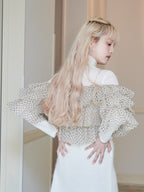 Dot tulle ruffle & knit top set ベージュ size:M model:163cm MINAMI