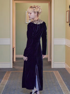 Ribbon embroidered velour dress & tippet ブラック size:M model:163cm MINAMI