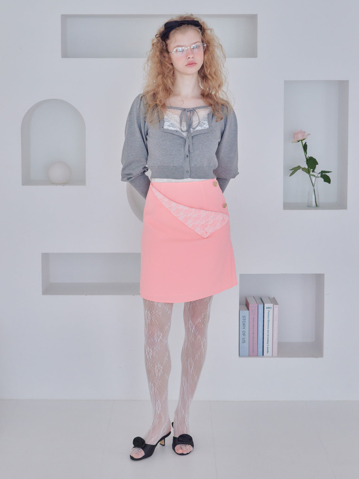 Lace lined cardigan グレー size:M model:173cm Olesia