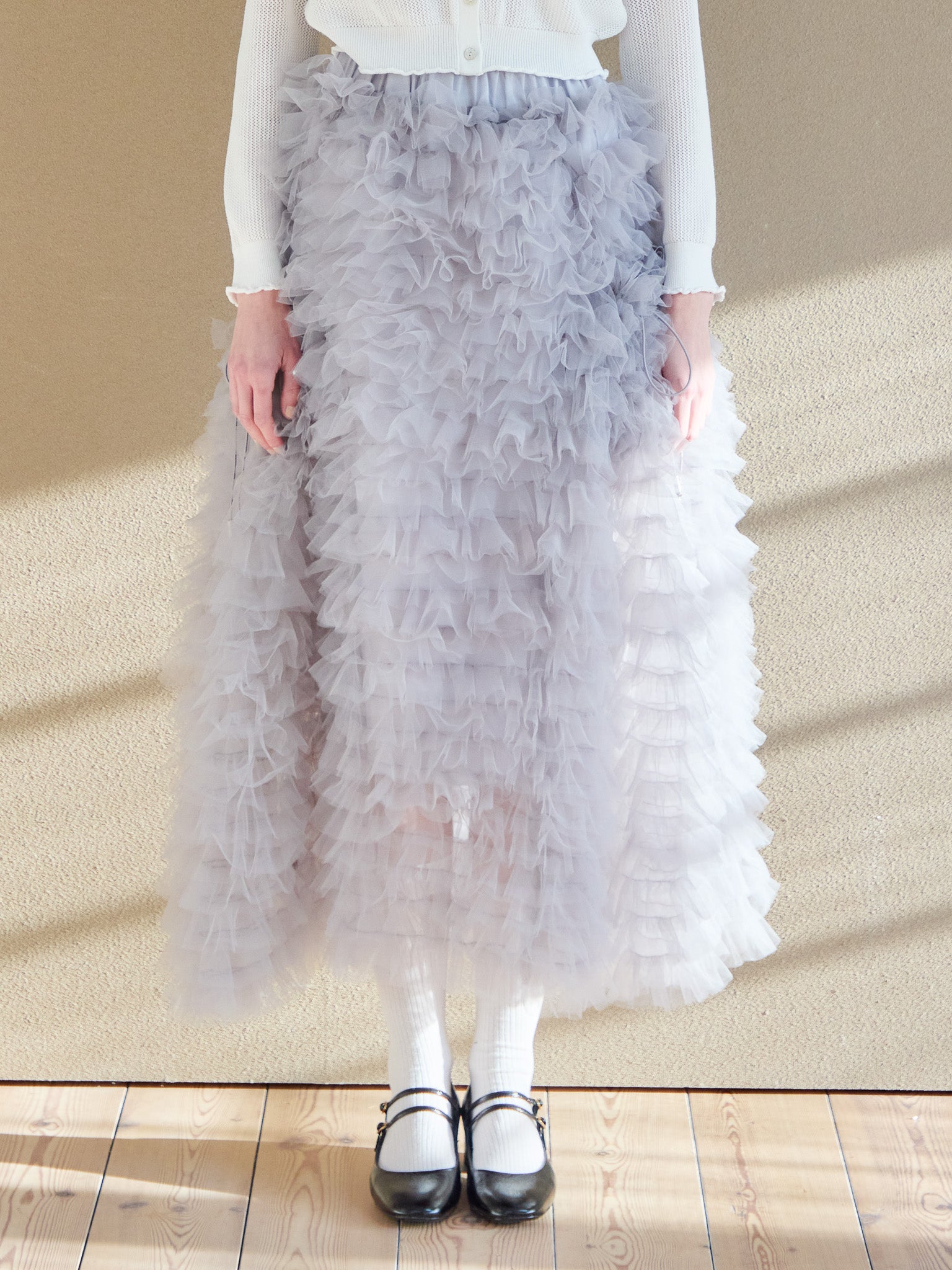 Tulle tiered volume skirt グレー size:M model:174cm KATERYNA