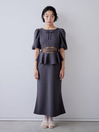 Sheer embroidered puff sleeve dress グレー size:M model:161cm 富樫かなえ