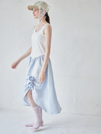 Rose satin docking rib dress ブルー size:M model:170cm ALICE