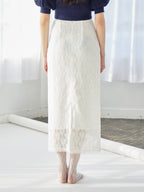 Ribbon embroidered lace tight skirt ホワイト