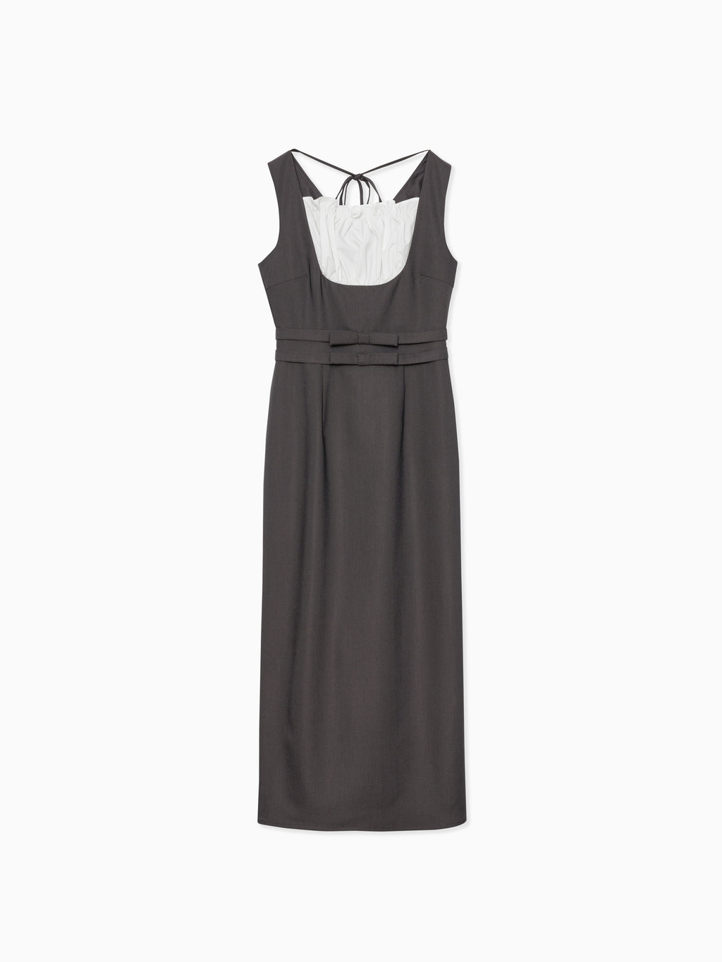 Ribbon waist dress グレー