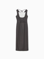 Ribbon waist dress グレー