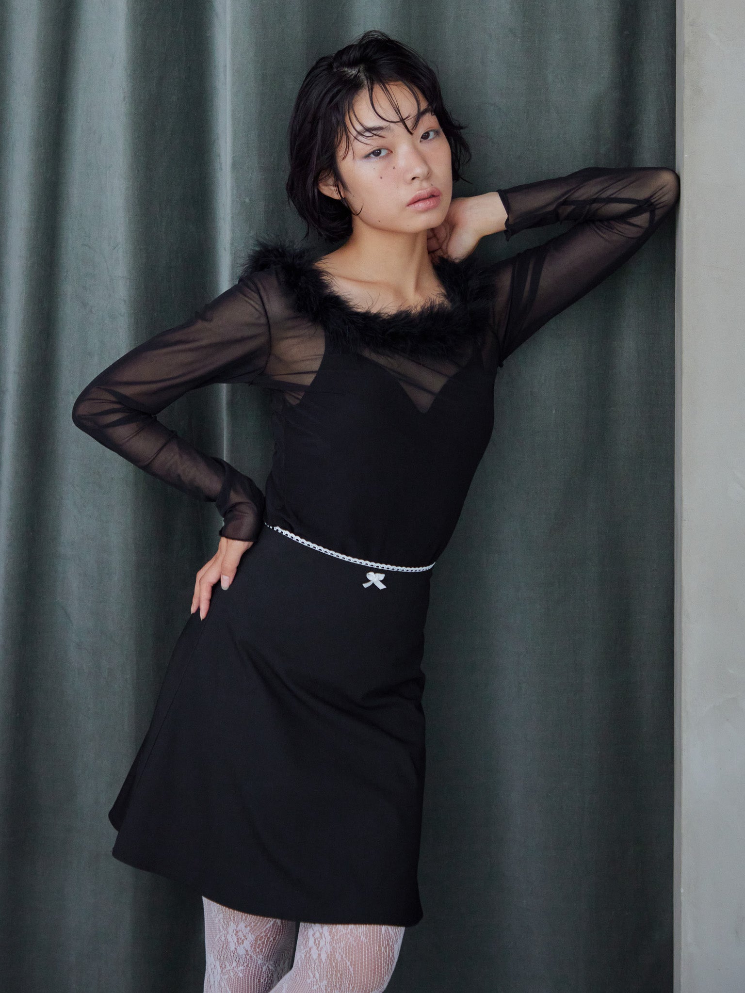 Hem flare mini skirt ブラック size:M model:161cm 富樫かなえ