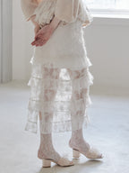 Shiny lace tiered skirt ホワイト size:M model:173cm DASHA.G