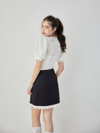 Lace trimming mini skirt ブラック size:M model:172cm GINEVRA