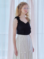 Fur shoulder satin camisole ブラック size:M model:173cm Olesia