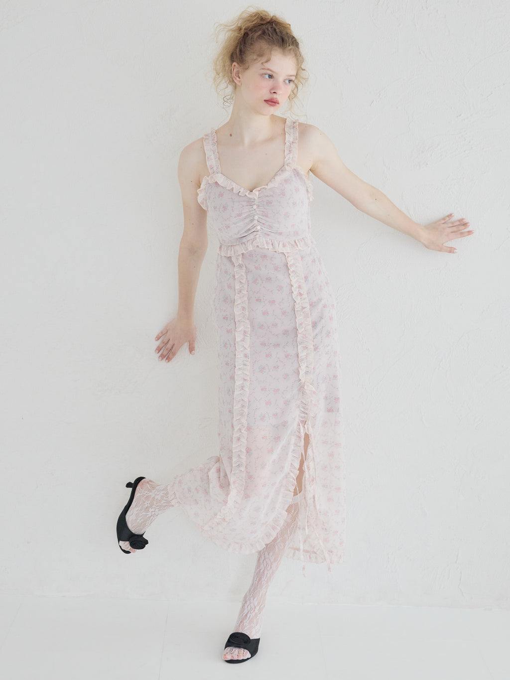 Frill slit cami dress ピンク size:M model:173cm Olesia