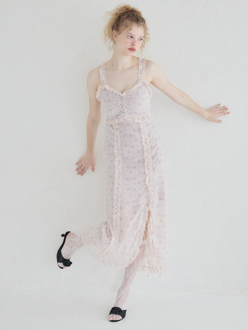 Frill slit cami dress ピンク size:M model:173cm Olesia