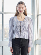 Front ribbon blouse グレー size:M model:171cm ANIUTA