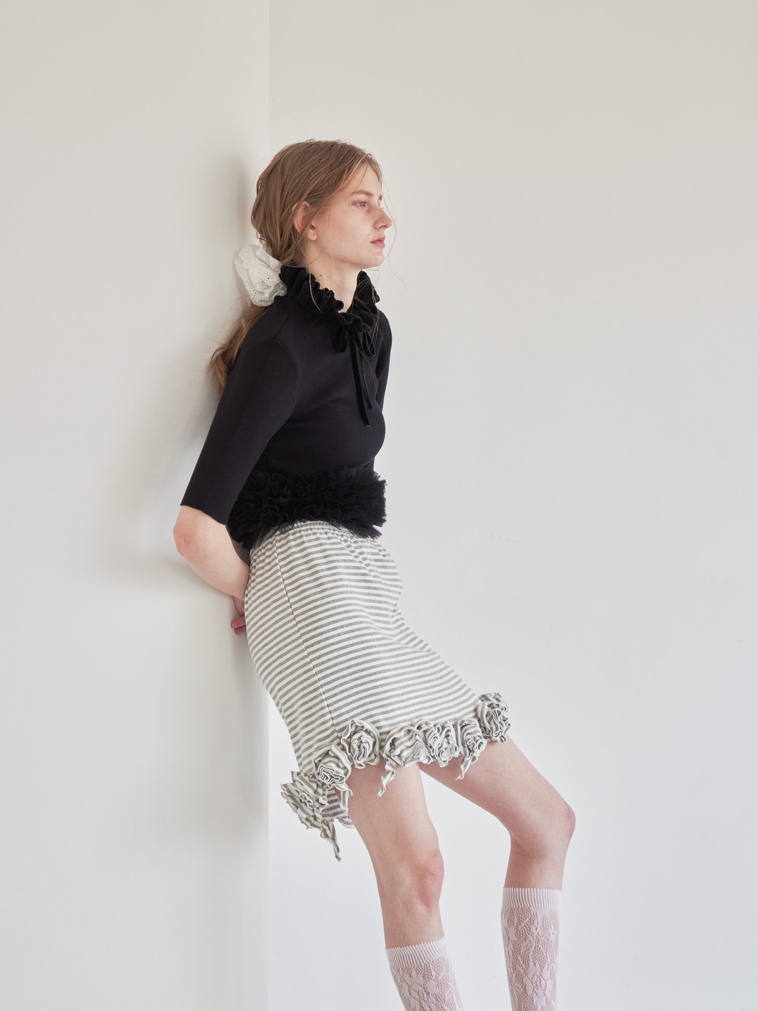 Hem tulle rib knit ブラック size:M model:174cm LERA