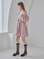 Back ribbon embossed volume mini dress ピンクベージュ size:M model:175cm MARTA