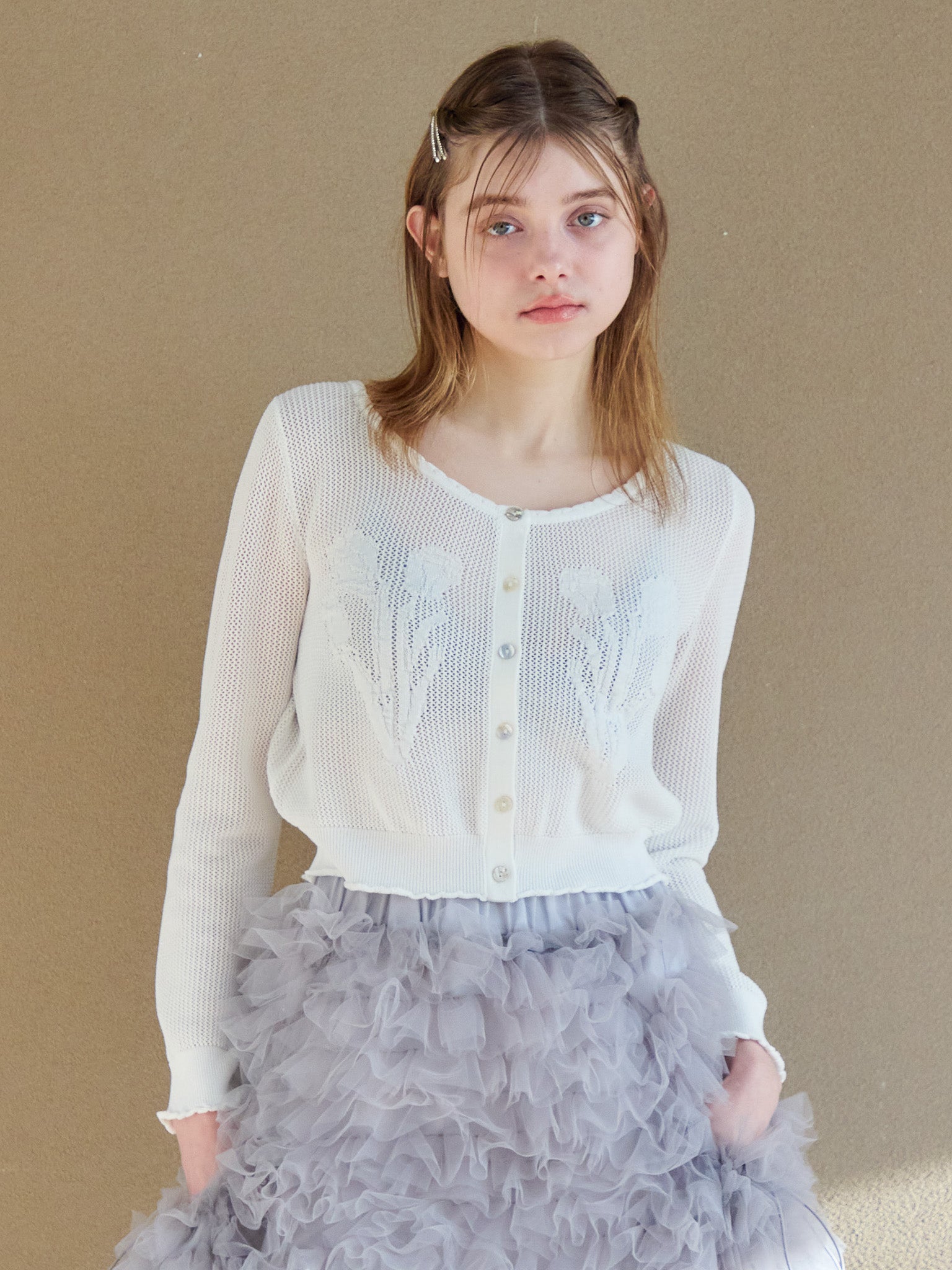Tulip crochet cardigan ホワイト size:M model:174cm KATERYNA