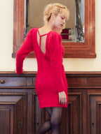 Back open shaggy knit mini dress レッド size:M model:163cm MINAMI