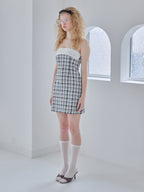 Rhinestone mini dress チェック size:M model:173cm Olesia