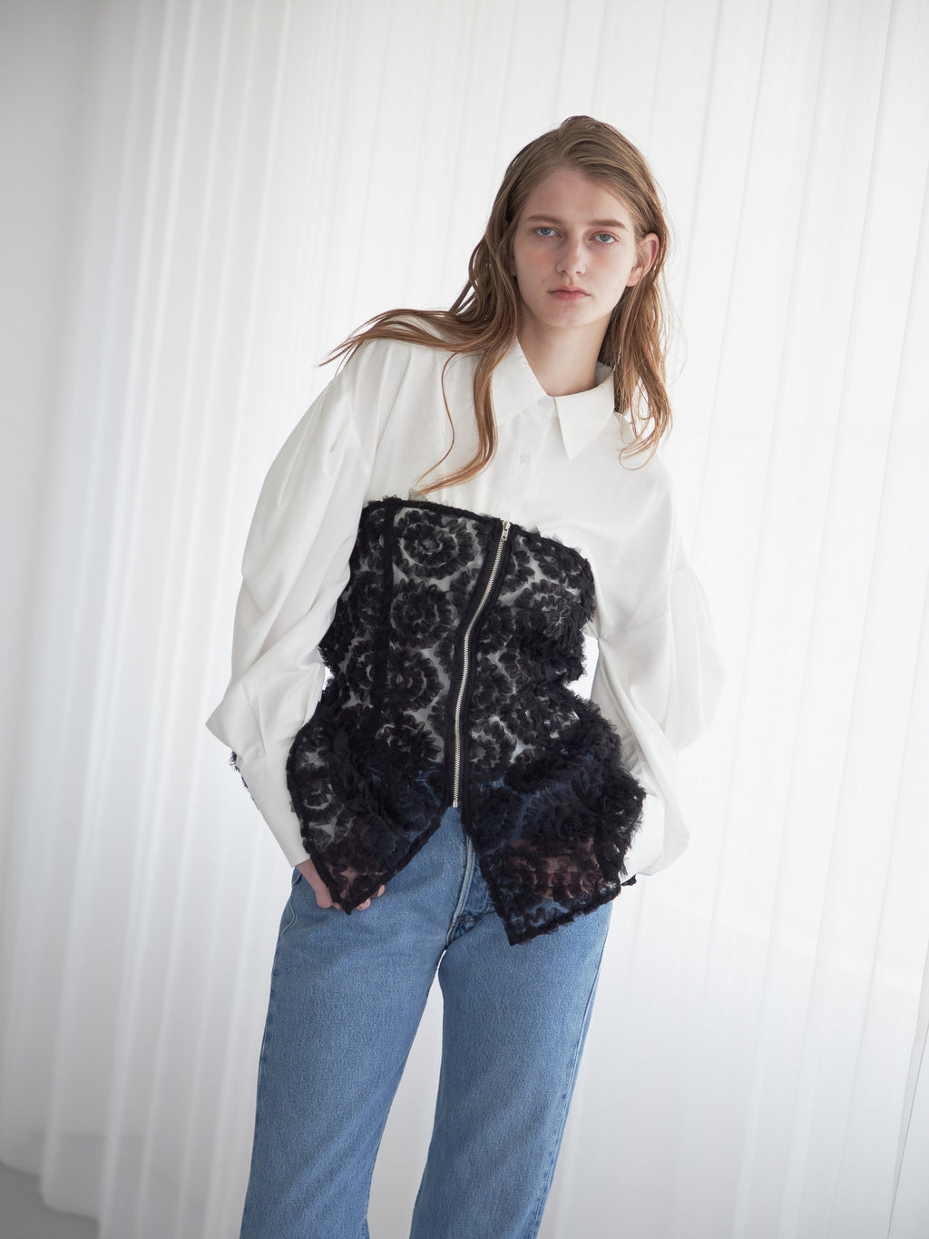 Tulle bare top & shirt set ブラック size:M model:174cm LERA