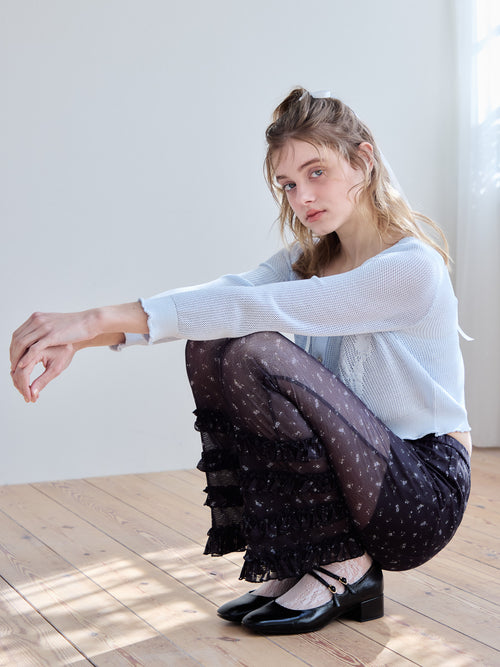 Frill tulle print pants ブラック size:M model:174cm KATERYNA