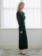 Ribbon embroidered velour dress & tippet グリーン size:M model:163cm MINAMI