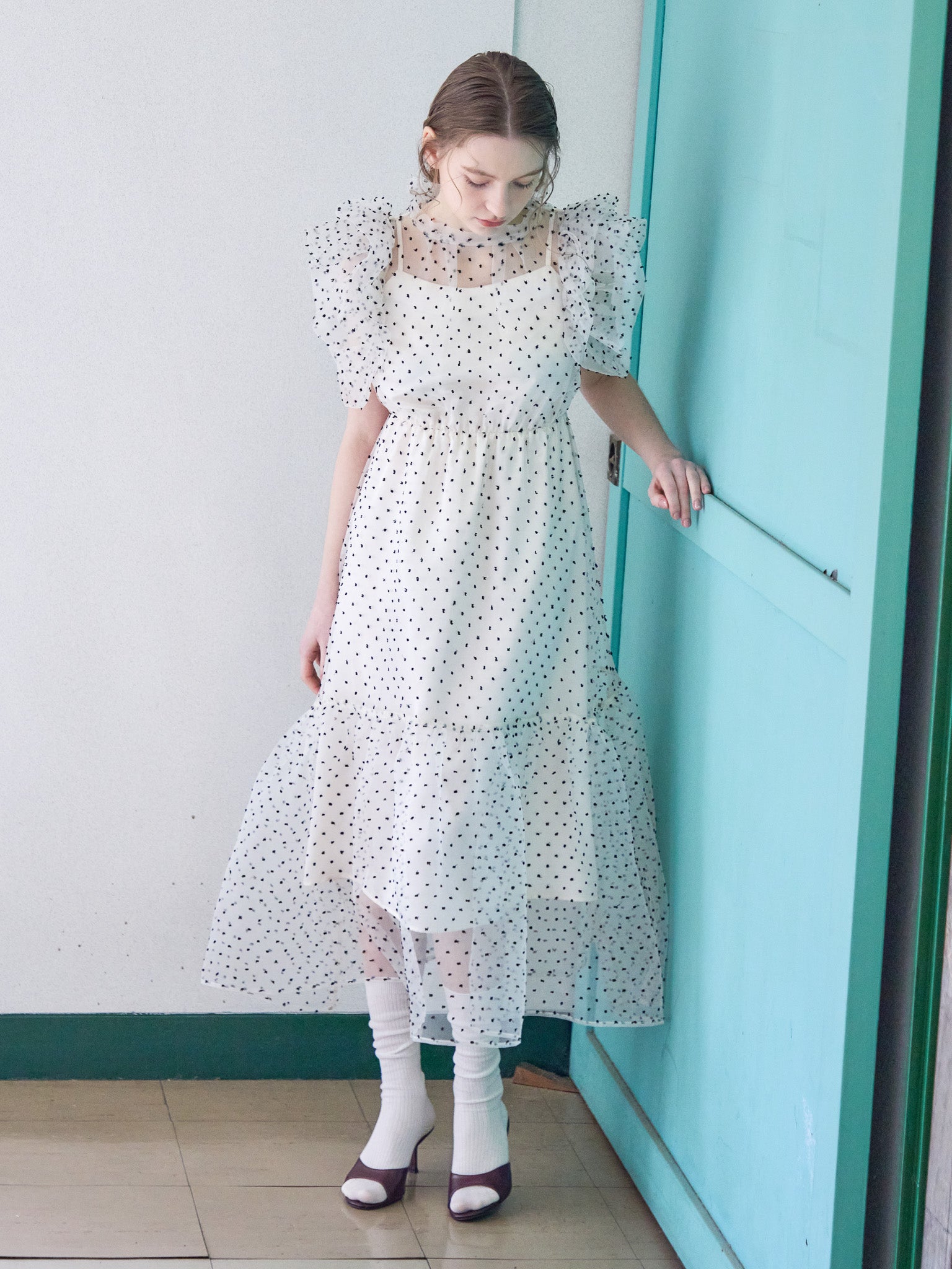 Dot organdy dress ホワイト size:M model:171cm ANIUTA