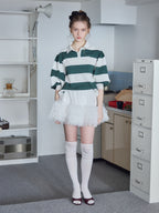Rugby shirt and frill pants skirt グリーン size:M model:171cm ANIUTA