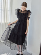 Dot organdy dress ブラック size:M model:171cm ANIUTA