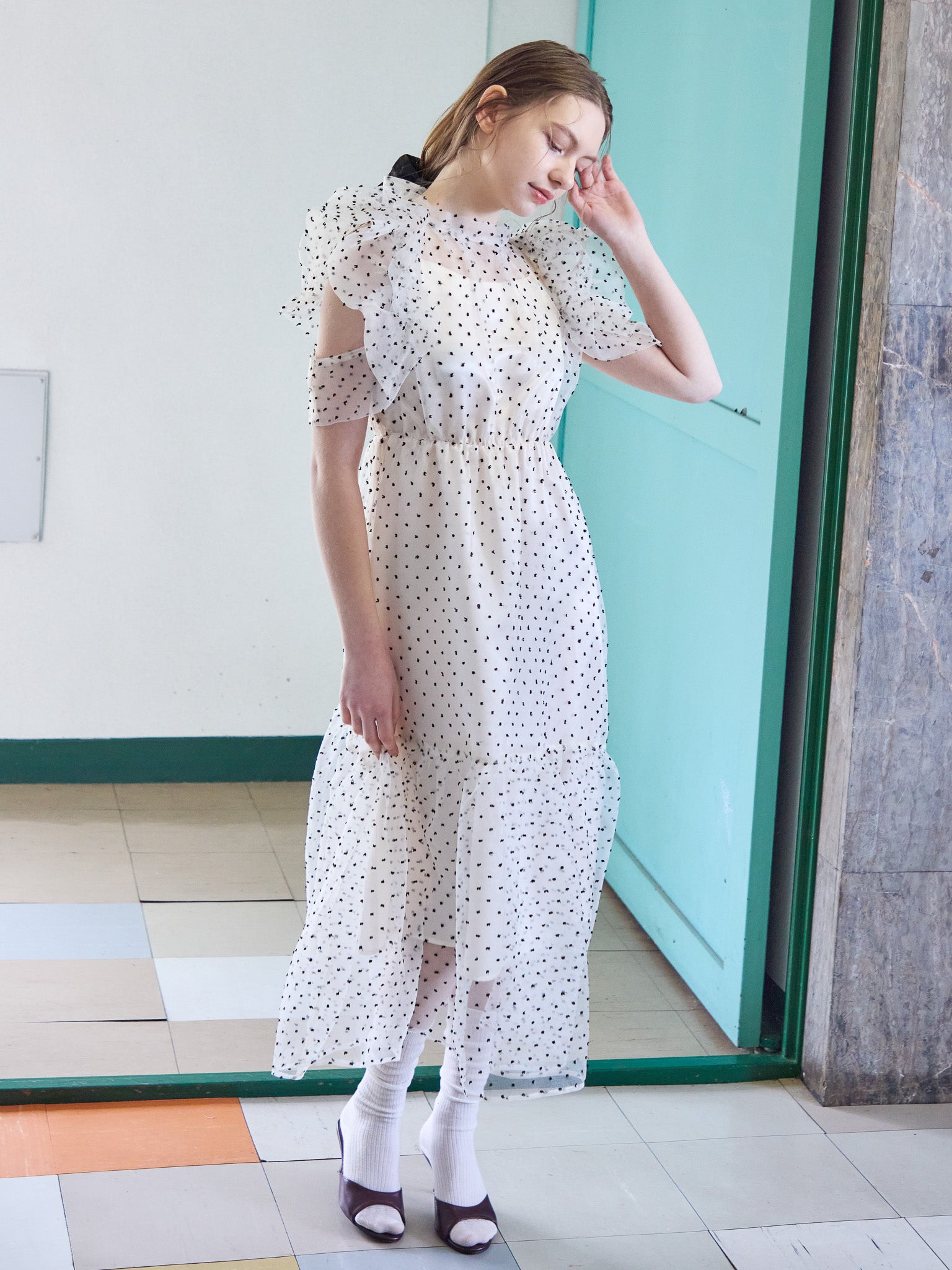 Dot organdy dress ホワイト size:M model:171cm ANIUTA