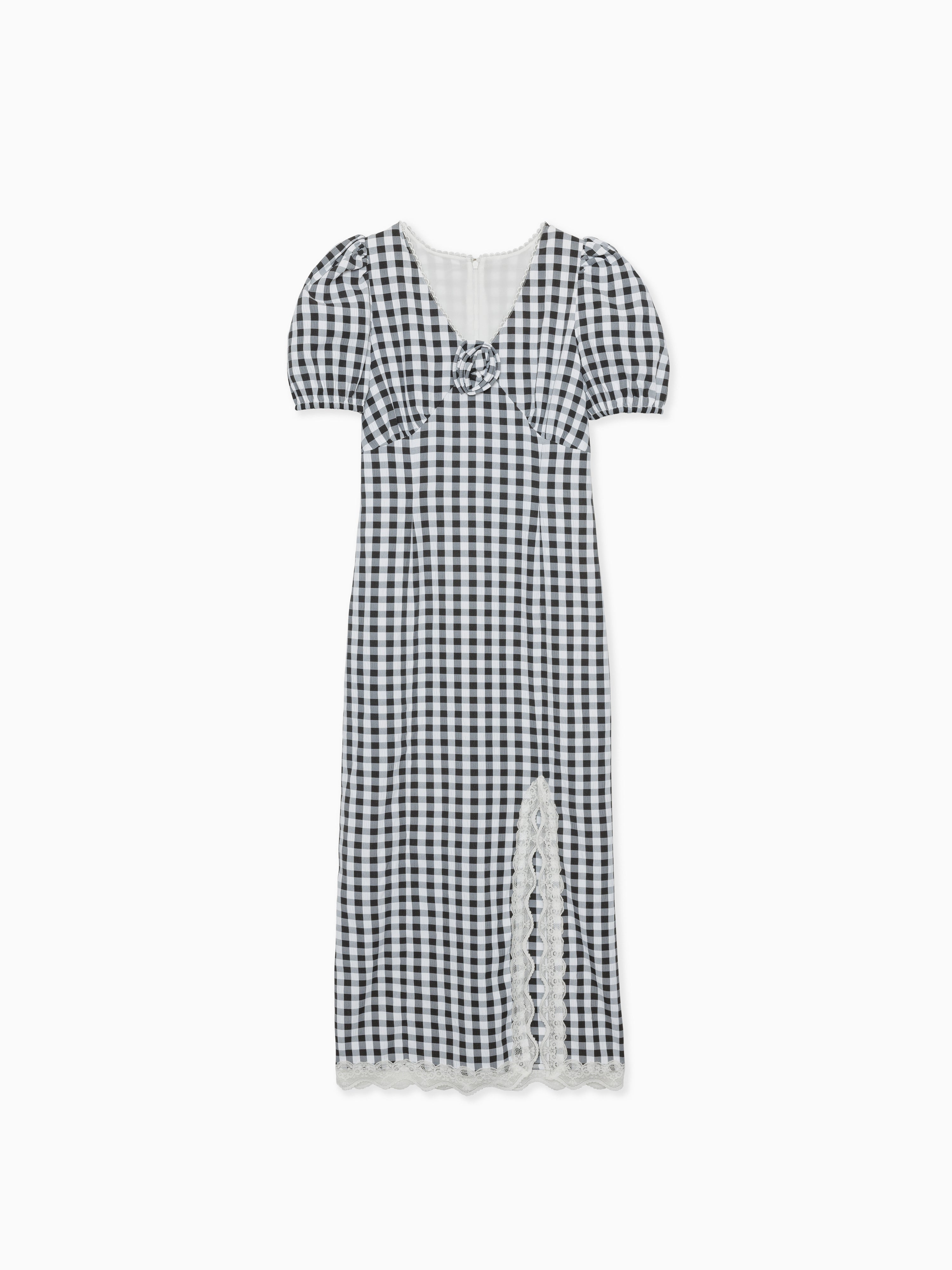 Rose gingham dress ブラック