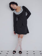 Lace trimmed tailored blouse ブラック size:M model:161cm 富樫かなえ