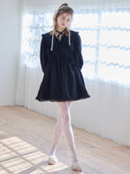 French letter collar wrap mini dress ブラック size:M model:174cm KATERYNA