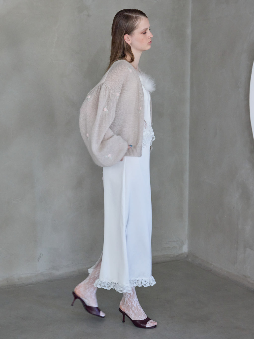 Many rose embroidery cardigan モカ size:M model:173cm ALINA