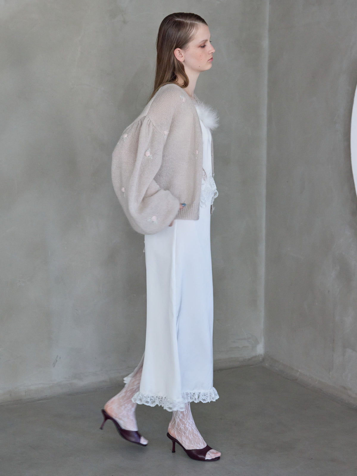 Many rose embroidery cardigan モカ size:M model:173cm ALINA