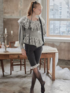 Shiny lace frill knit top グレー size:M model:173cm DASHA.G