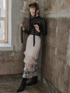 Shiny lace tiered skirt ピンク size:M model:173cm DASHA.G