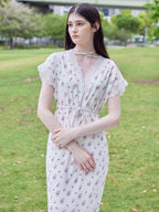 Lace trimming flower dress ピンク size:M model:170cm ALICE