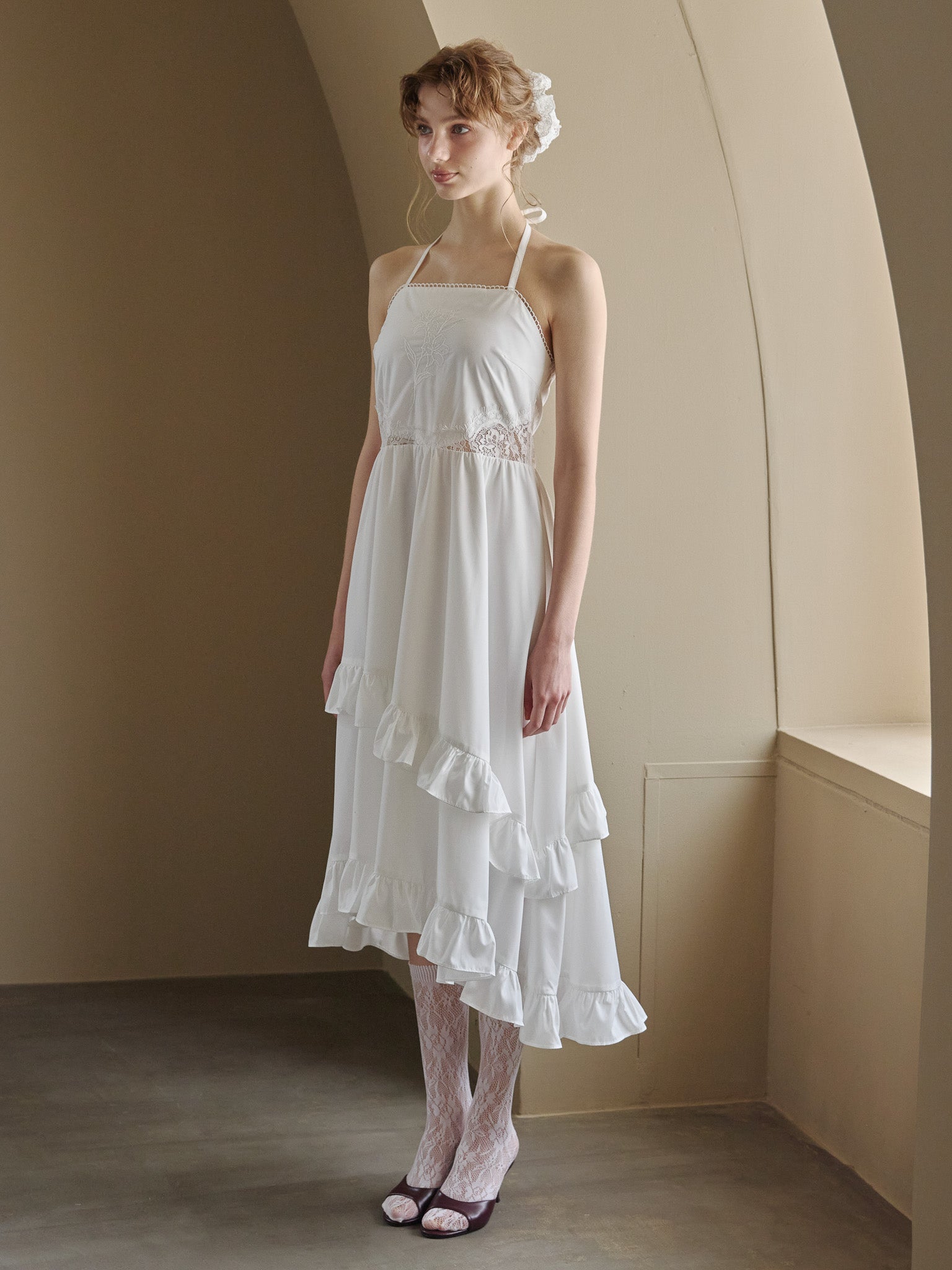 Lily embroidered apron long dress ホワイト size:M model:175cm MARTA
