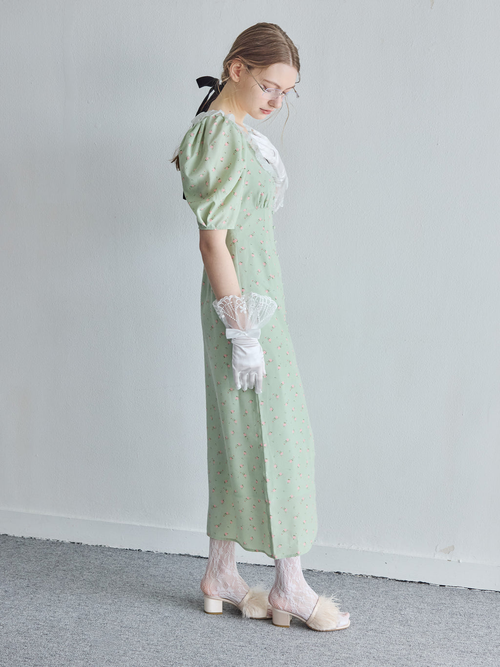 Decollete lace dress ミント size:M model:171cm ANIUTA