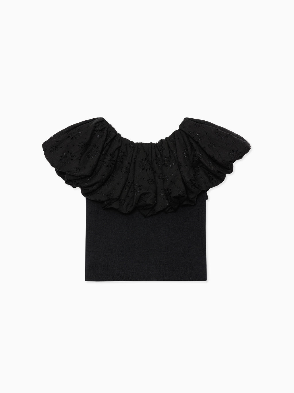Embroidered balloon collar knit top ブラック