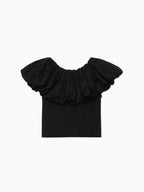 Embroidered balloon collar knit top ブラック