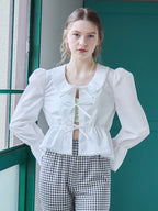 Front ribbon blouse ホワイト size:M model:171cm ANIUTA