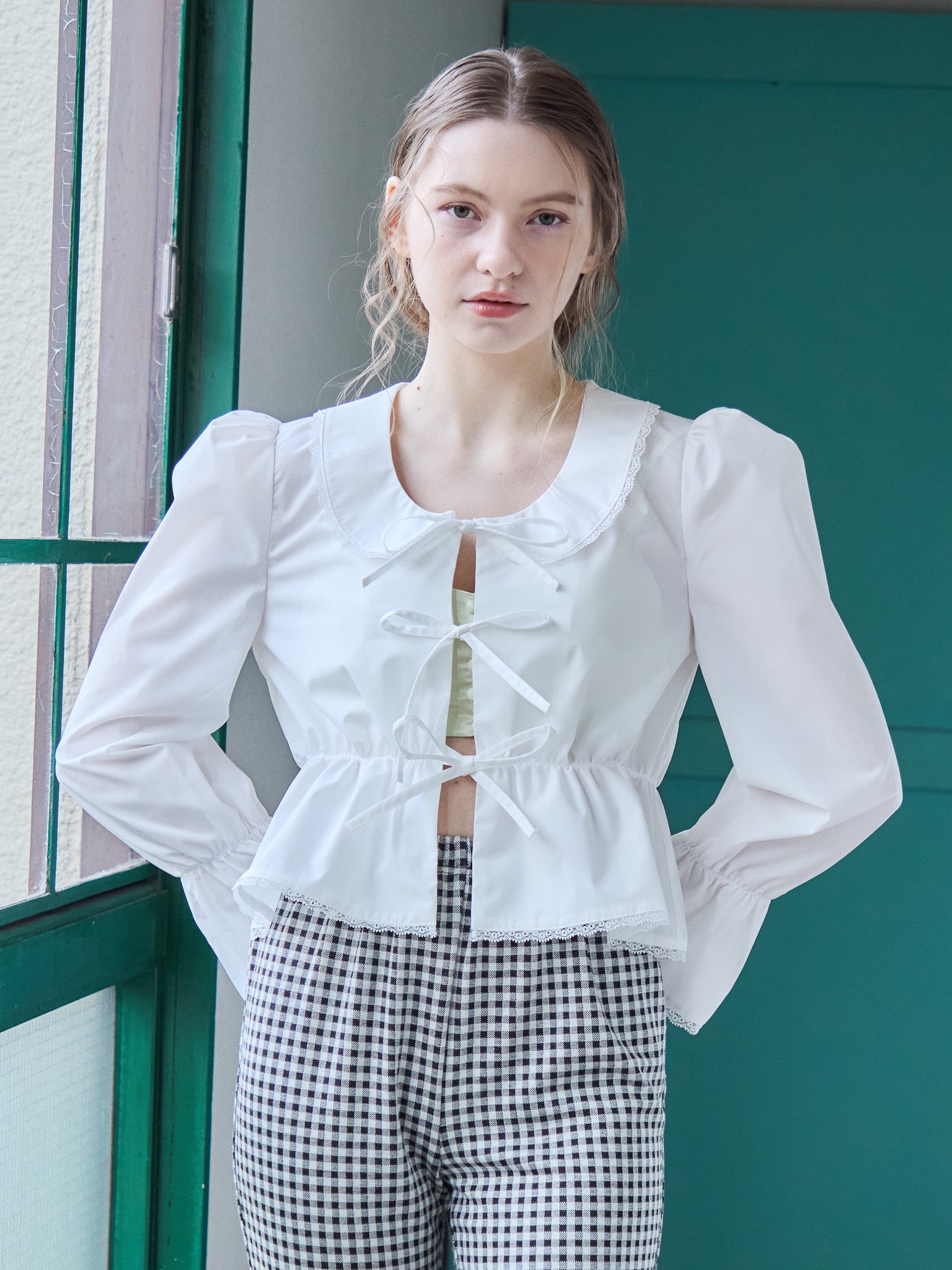 Front ribbon blouse ホワイト size:M model:171cm ANIUTA