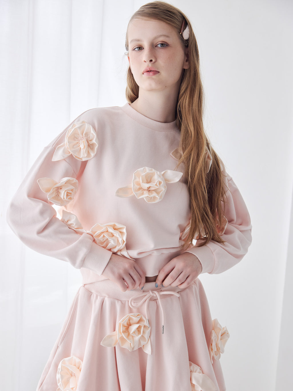 Many rose sweat top ピンク size:M model:173cm ALINA