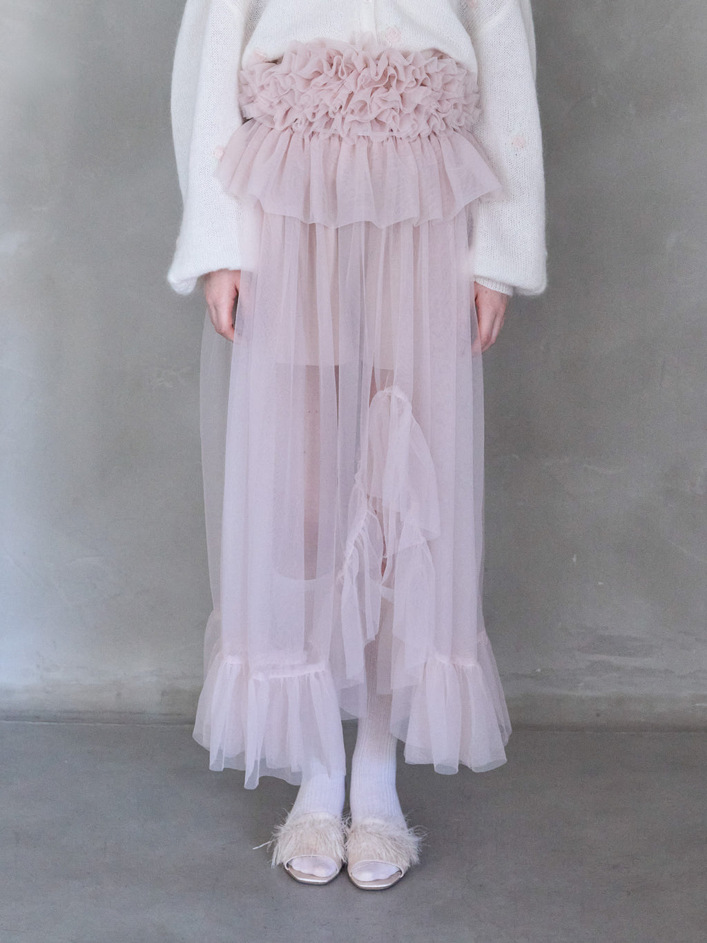 Frill tulle skirt & shorts set ピンク size:M model:173cm ALINA