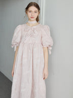Ribbon jaquard volume dress ピンク size:M model:171cm ANIUTA