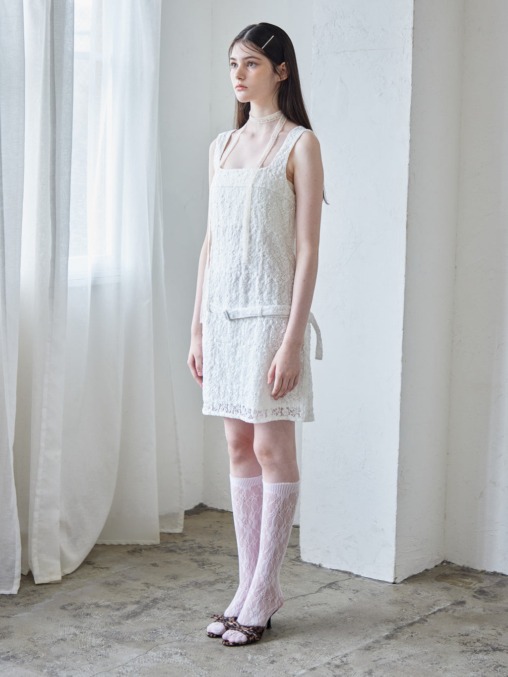 Low belt lace mini dress ホワイト size:M model:170cm ALICE