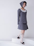 Lace trimmed tailored blouse グレー size:M model:161cm 富樫かなえ